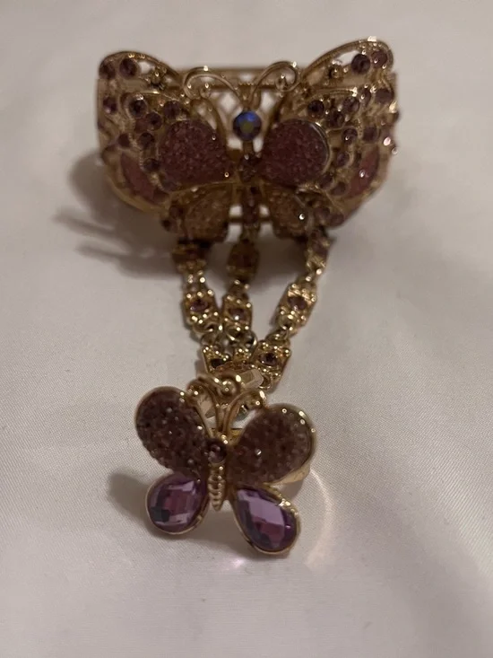 Gold-Tone Butterfly Hand Bracelet with Purple Accents - Picture 3 of 12